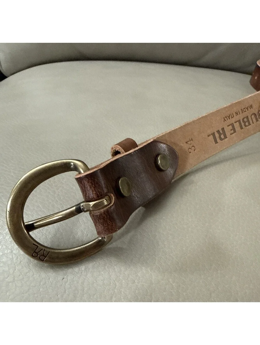 RRL Double RL Distressed Tan Leather Belt Made in Italy Size 34 Width 1 inch